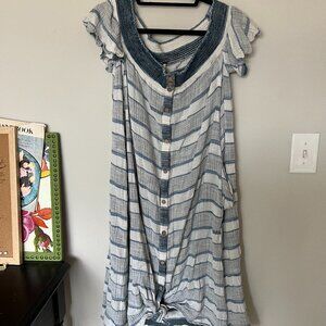 Free People | Short Sleeve Button Front Off Shoulder Midi Dress | L